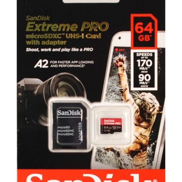 SANDISK A2 64GB MICRO SDXC CLASS 10 UHS-I U3 FOR 4K UHD VIDEO - 170MB/S 90MB/S
