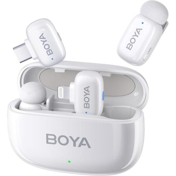 BOYA Mini 13 For ( Andriod Type C and I phone IOS ) Dual Wireless Microphone With Charging Case "White"