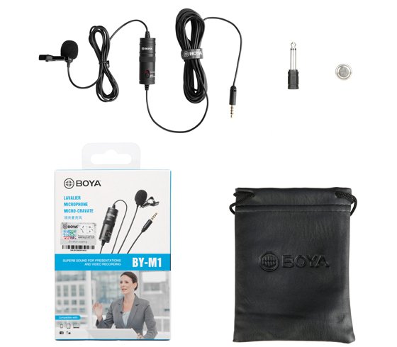 BOYA BY-M1 3.5mm Electret Condenser Microphone with 1/4" adapter for Smartphones iPhone DSLR Cameras PC