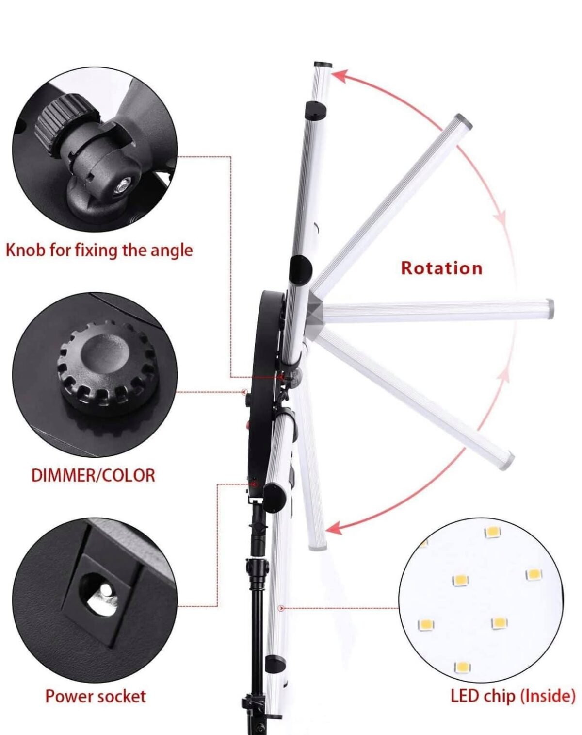 Starlight light Ring Light Photographic Lighting Dimmable 3200-5600k 12 Tubes Led Camera Photo Studio Phone Photography light Lamp Video LED Light Kit,Phone Video Shooting,Youtube,Portrait,Selfie - Image 5